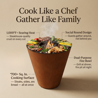 ONE30 - 30″ One Series Flat-Top Charcoal Grill & Fire Bowl (Single-Piece CORTEN Steel)